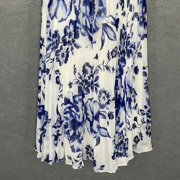 Eliza J Floral Dress‎ Womens Sz 12 Blue Pleated Sleeveless Party Cocktail Dress - Picture 5 of 11